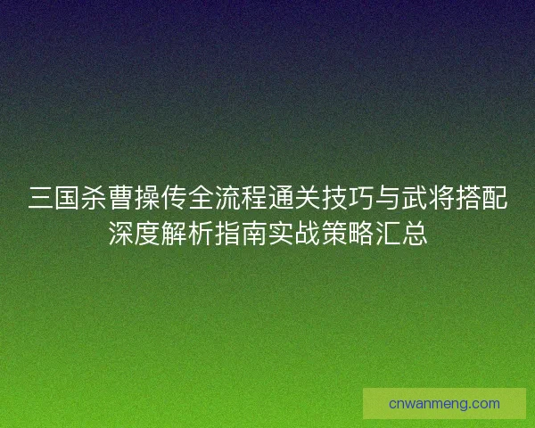 三国杀曹操传全流程通关技巧与武将搭配深度解析指南实战策略汇总