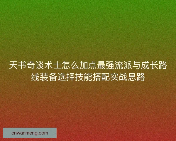 天书奇谈术士怎么加点最强流派与成长路线装备选择技能搭配实战思路 天书奇谈术士怎么加点最强流派与成长路线装备选择技能搭配实战思路